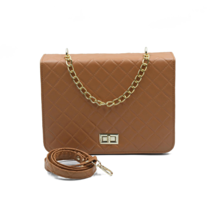 Quilted Leather bag Tan with gold chain